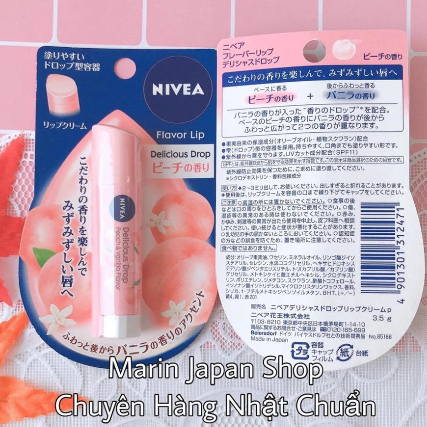 Son dưỡng môi Nivia Nhật Bản có màu hồng và cam tự Nhiên, hương táo và hương đào trái cây
