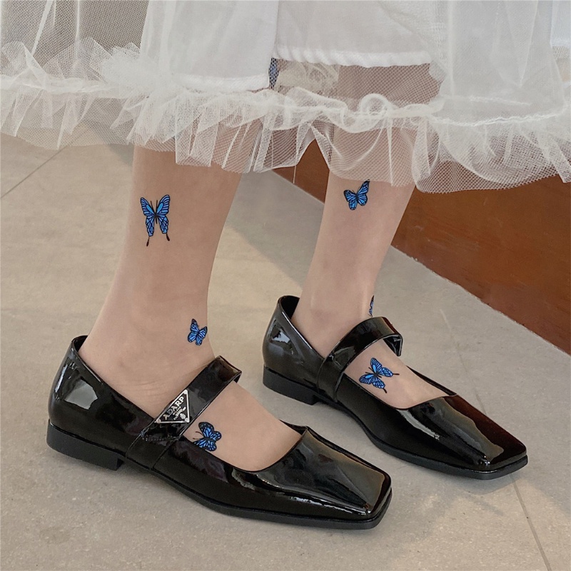 XIXI Quần tất siêu mỏng in họa tiết bướm xanh dương phong cách lolita cho nữ