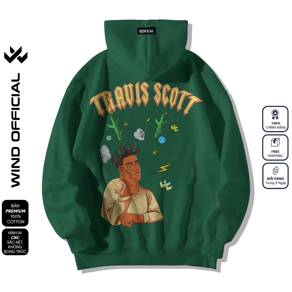 Áo hoodie unisex form rộng WIND TRAVIS bản Premium nỉ ngoại nam nữ oversize