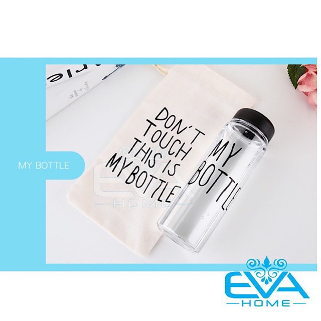 Bình Nước Thủy Tinh In Chữ My Bottle Kèm Vỏ Bọc Vải Neoprene Và Túi Vải Dây Rút Nhiều Màu 500ml