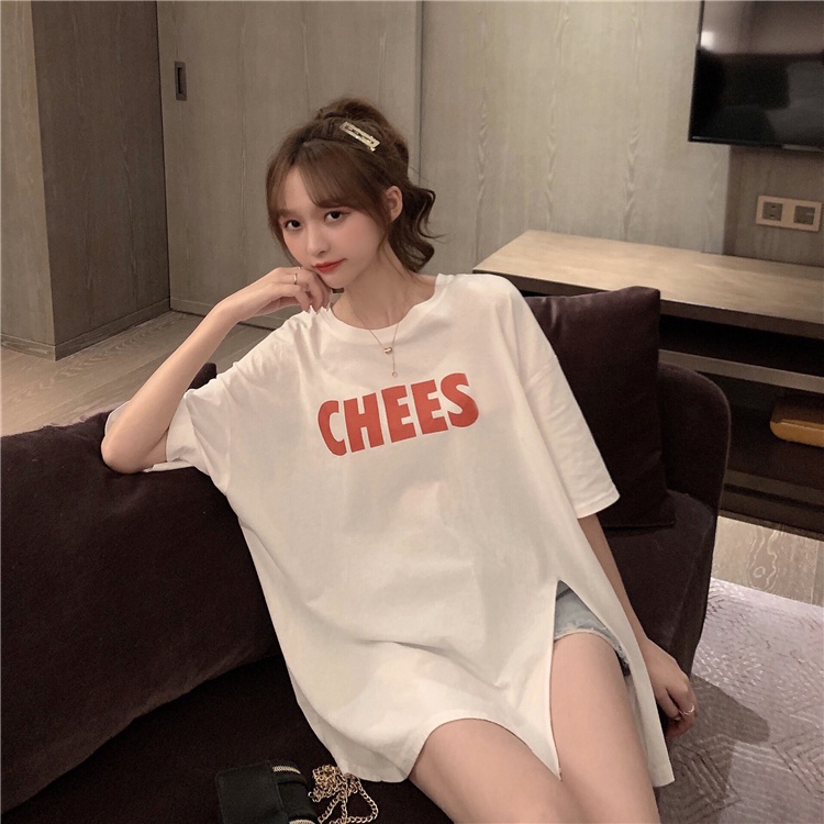 Áo thun ngắn tay in chữ phong cách Hàn Quốc thời trang mùa hè năng động cho nữ