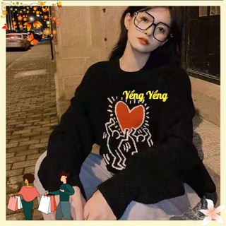 Anu531 - áo nỉ bông nữ tim đỏ keith haring