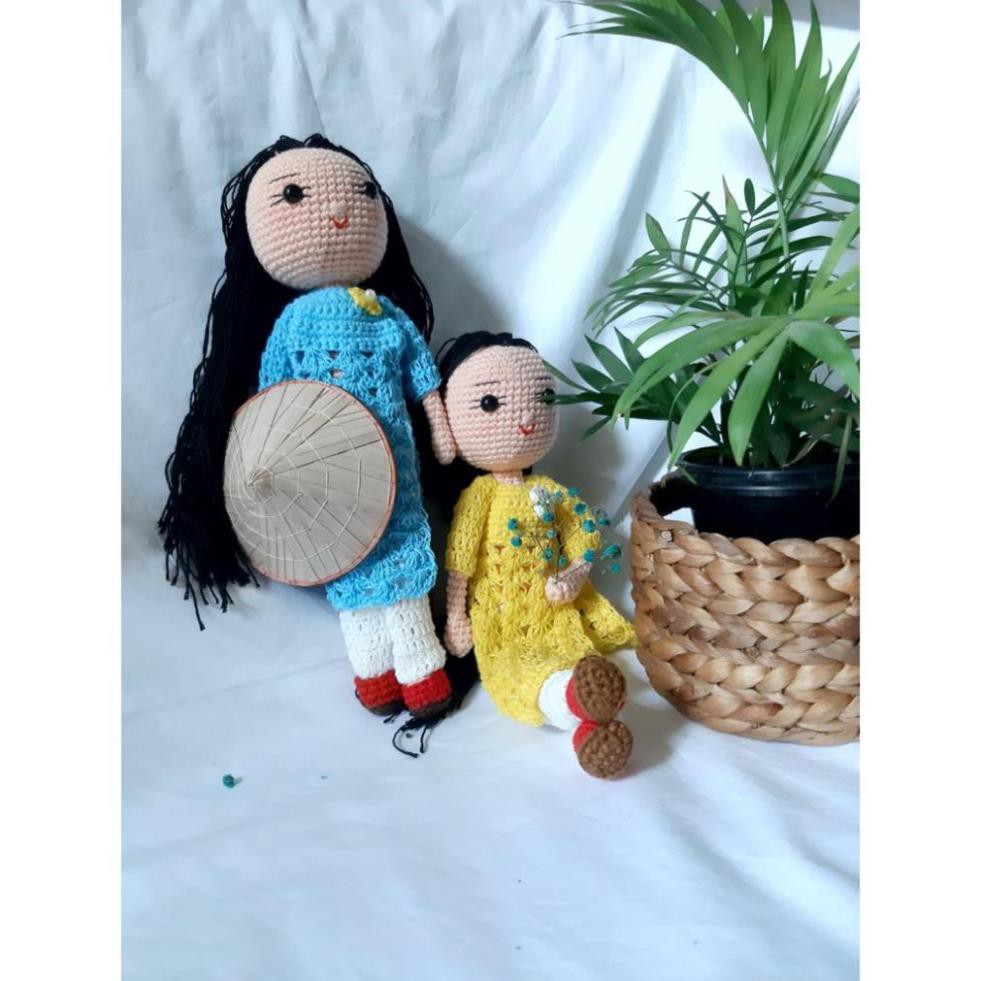 Búp Bê Áo Dài Đan Bằng Len-Phụ Kiện Studio Có ảnh thật