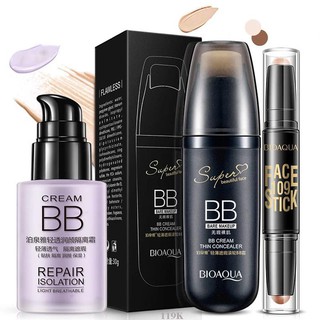 Set 3 sản phẩm trang điểm có kem nền BB tím, BB lăn và thỏi tạo khối 2 đầu