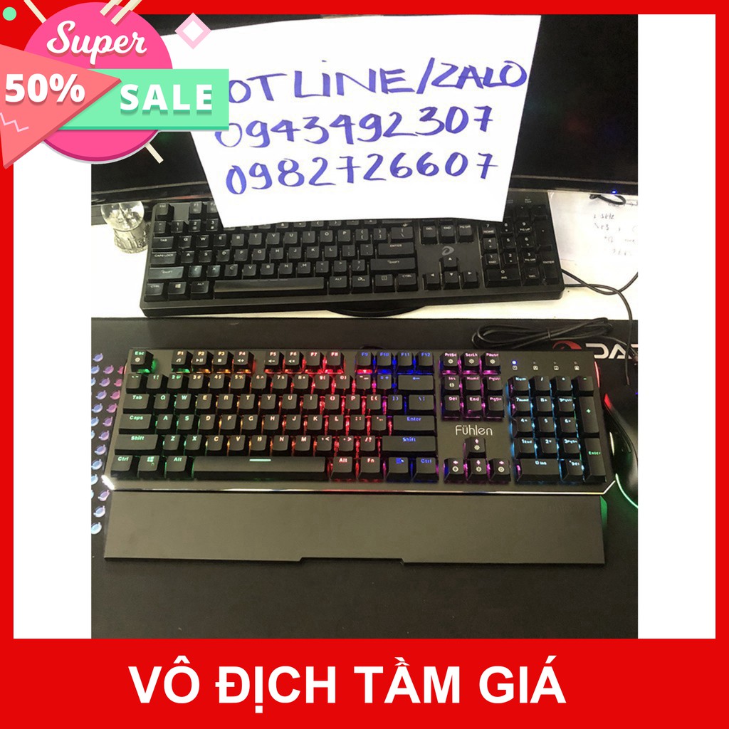 Bàn phím cơ Gaming Fuhlen Destroyer - Vỏ kim loại - Blue switch - Kê tay thào rời - Đèn led 7 màu - BH 24 tháng