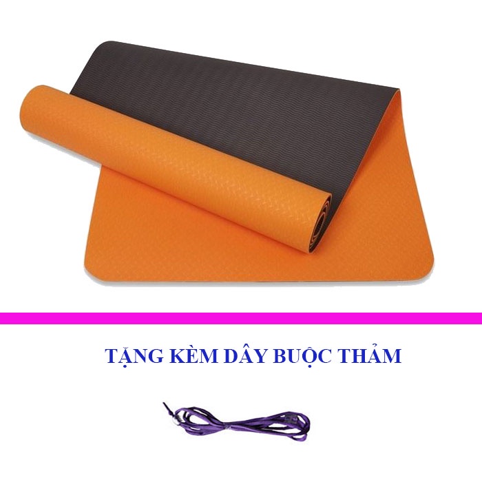 Thảm Tập Yoga TPE 6mm 2 lớp Đài Loan Chống Trơn Trượt + Tặng Kèm Dây Buộc