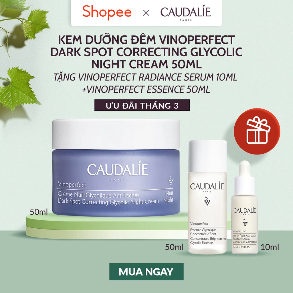 Kem dưỡng ban đêm ngăn ngừa đốm nâu, thâm nám Caudalie Vinoperfect Dark Spot Correcting Glycolic Night Cream 50ml