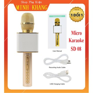 [Free Ship] Micro Hát Karaoke Kèm Loa Bluetooth SD-08, Hát Hay - Lọc Âm Tốt - Kết Nối Không Dây Bluetooth 5.0