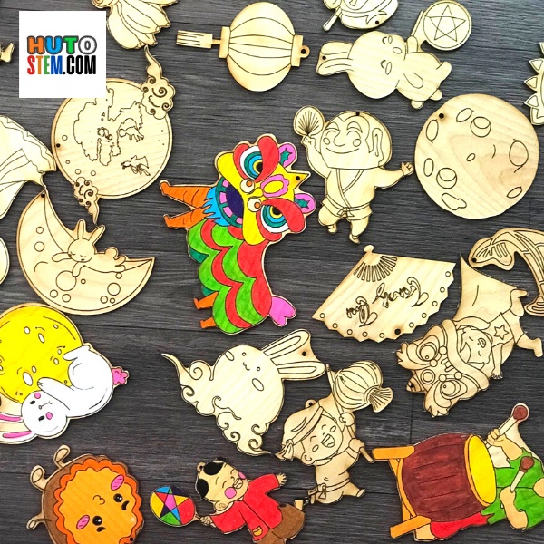 [Tự chọn set] Tô Màu Sáng Tạo, Chủ Đề Tết Trung Thu, Tặng Kèm Dây Gai Treo Trang Trí