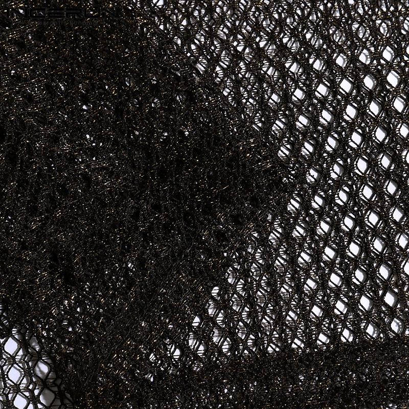 Áo lưới INCERUN màu đen xuyên thấu tay dài thời trang cho nam