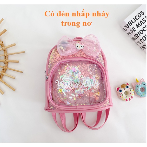 Balo mầm non hình HELLO KITTY có đèn nhấp nháy đính kim sa cho bé