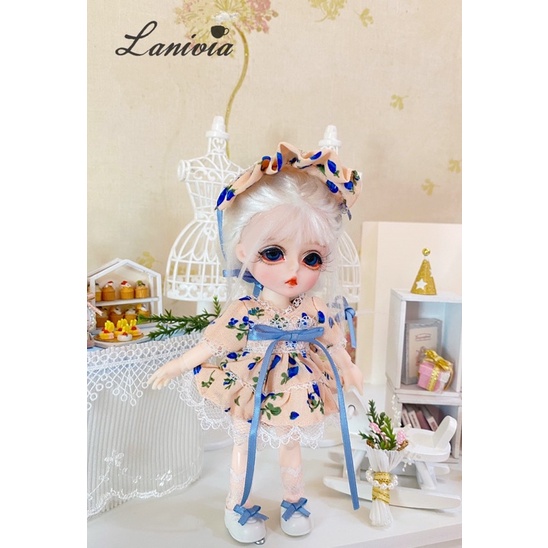 Set đầm ren hoa xanh