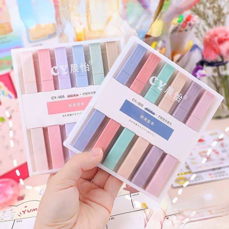 Bộ 6 Bút Đánh Dấu Hai Đầu Màu Sắc Ngọt Ngào Dành Cho Học Sinh / Văn Phòng