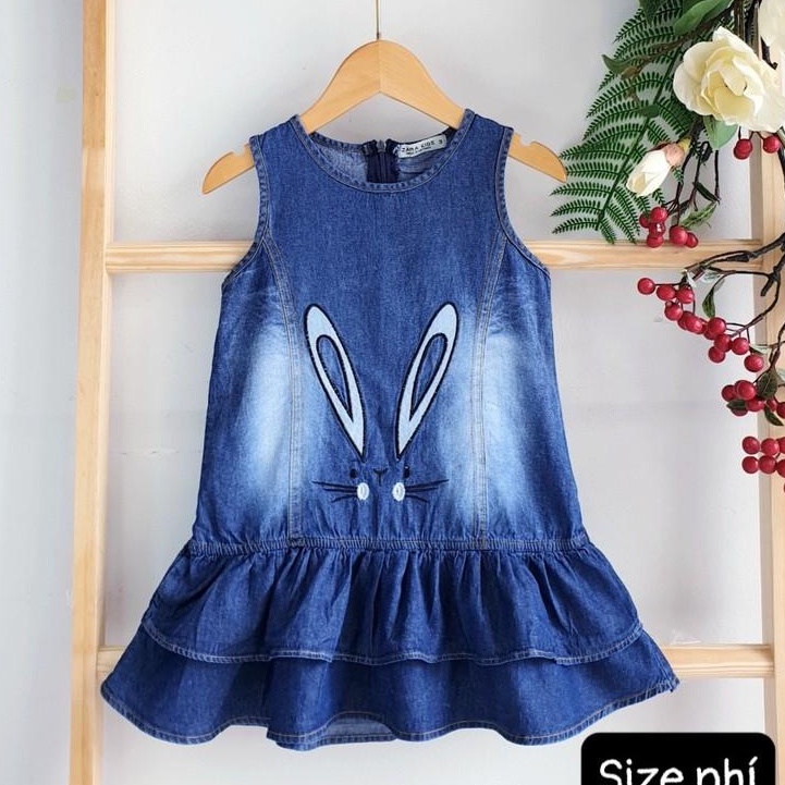 (8-24kg) ĐẦM JEAN MỀM SÁT NÁCH HÌNH THỎ CHO BÉ GÁI-hình thật (katydang)