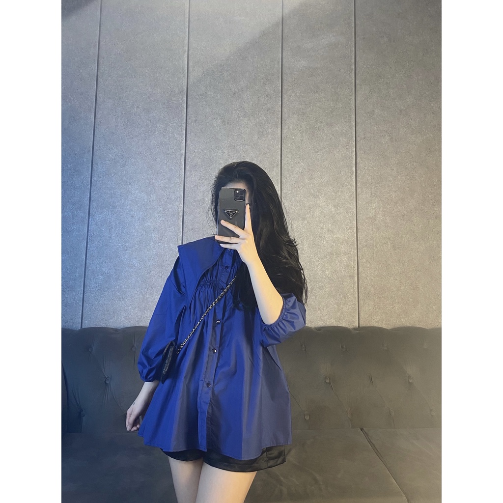 [Ảnh Thật] Áo Nữ Sơmi Babydoll Thô Mềm Cổ Bèo Nhọn 2 Màu [LanHin90] | BigBuy360 - bigbuy360.vn