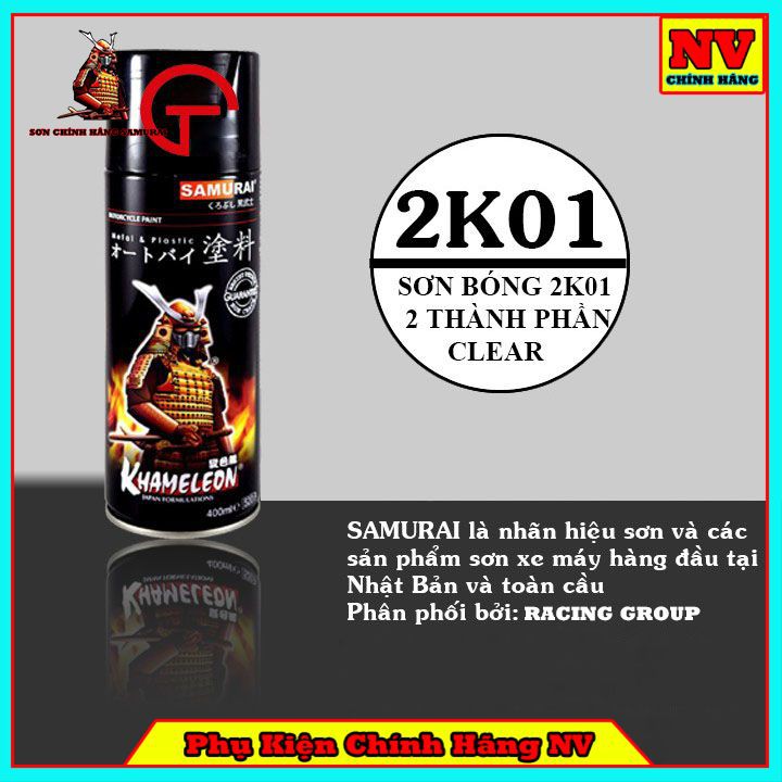 Chai Sơn Phủ Bóng Samurai 2K01 - Sơn Chính Hãng - Sơn Phủ Bóng 2K Bám Dính Tốt Trên Mọi Bề Mặt