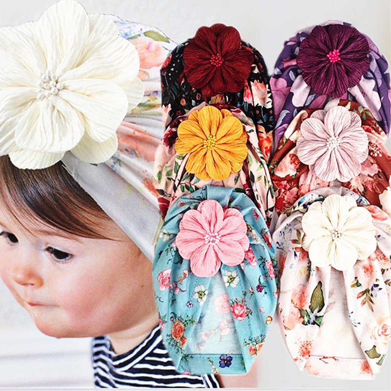 Mũ Turban In Hoa Lớn Dễ Thương Thời Trang Làm Phụ Kiện Chụp Ảnh Cho Bé
