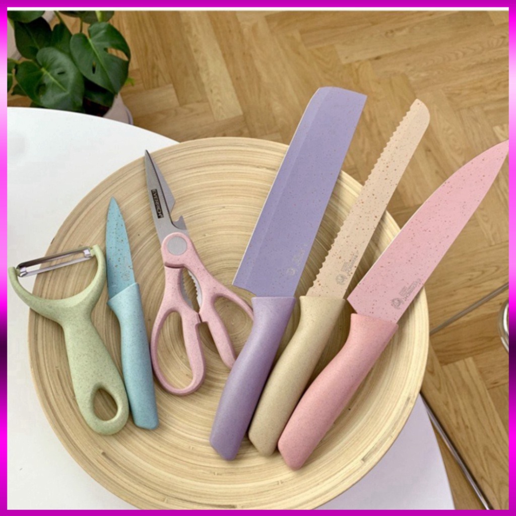 Bộ dao lúa mạch nhà bếp 6 món tiện lợi, Bộ dao nhà bếp chuyên dụng siêu bén kháng khuẩn - Bộ Dao 6 Món