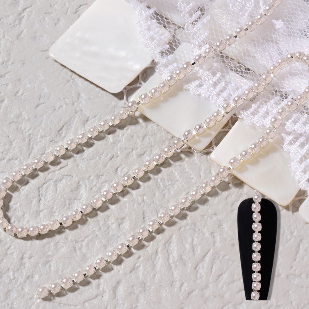 [Hàng mới về] Dây mắt xích đính hạt ngọc trai giả trang trí móng tay 3D DIY dài 25cm