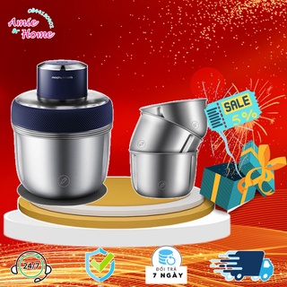 Máy xay thịt 3 cối inox kèm trục bóc tỏi Morphy Richards màu xanh bảo hành 12 tháng