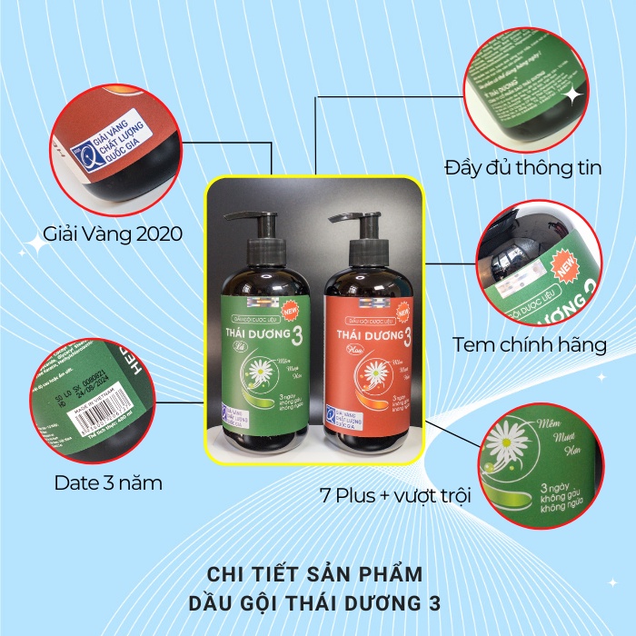 Dầu gội dược liệu Thái Dương 3 thảo dược thiên nhiên không cần dầu xả sạch gàu hết ngứa giảm rụng tóc