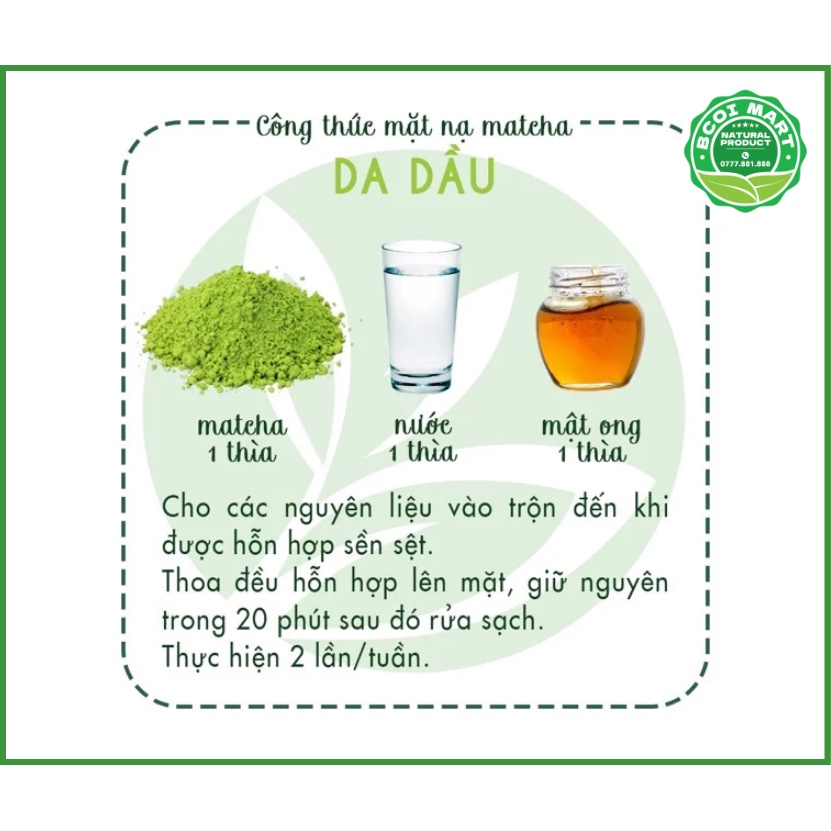 Bột trà xanh 100gram- 100% lá trà tách gân - Dùng uống - Dùng làm mặt nạ - Nguyên liệu cho thực phẩm - bot tran xanh