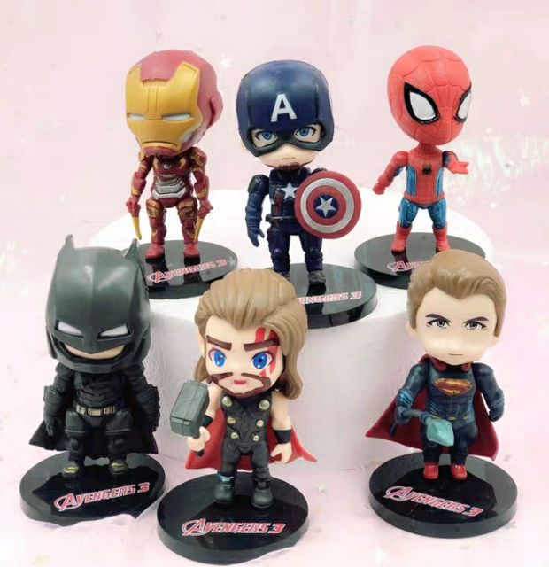 Bộ mô hình 6 con Combo nhân vật Marvel Siêu anh hùng Spider Man Superman ironman captain america thor batman caption DC