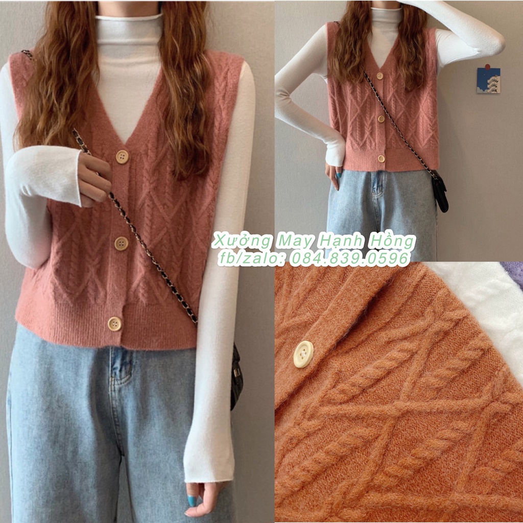 Áo gile len nữ vặn thừng vintage tiểu thư - Áo gile nữ thu đông - Xưởng May Hạnh Hồng