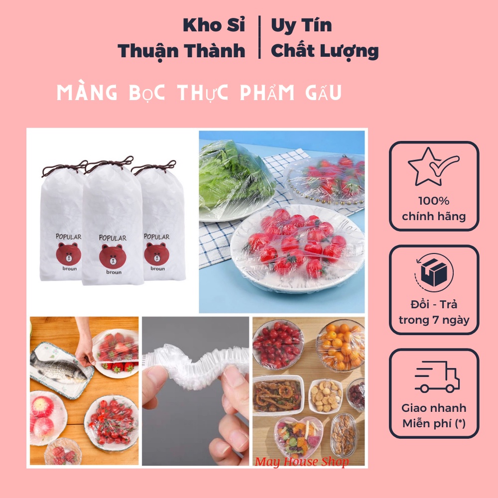 Màng bọc thực phẩm gấu đa năng có chun co giãn thông minh Set 100 cái tặng kèm túi gấu dễ thương (khosithuanthanh)