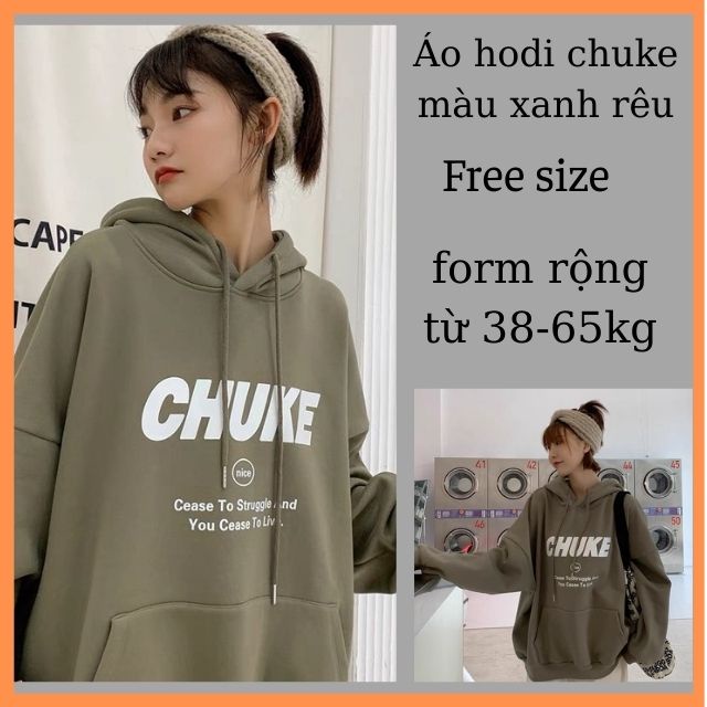 Áo hodi chuke màu xanh rêu chất bo dầy nặng tay, mặc sáng da, from to PIGI STORE Mã 25