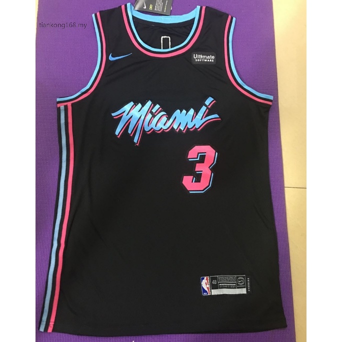Áo Bóng Rổ Màu Đen Thêu Hoạ Tiết Miami Heat S3 Dwyane Wade Thời Trang 2020 Cho Nam Giới