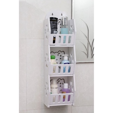Giá treo tường nhà tắm không đục lỗ chất liệu gỗ nhựa kháng nước tuyệt đối tặng kèm móc treo và đinh vít