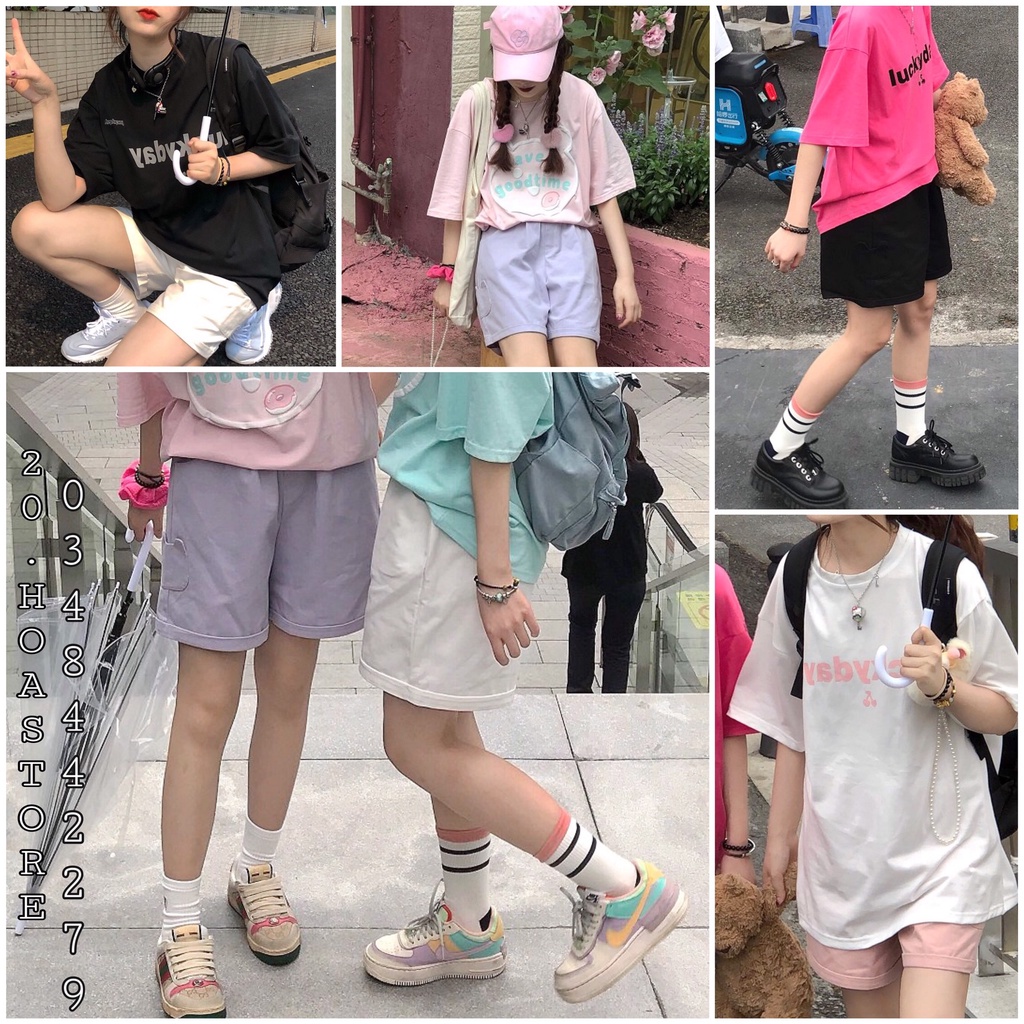 Quần Short Túi Gấu Unisex 🦋 Quần Đùi Nữ Gấu Gập Ống Rộng 4 Màu 🦋