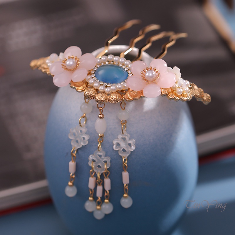 GETNOIVAS Trâm Cài Tóc Hình Hoa Đính Ngọc Trai Phối Tua Rua Phong Cách Trung Hoa Cổ Điển Cho Nữ