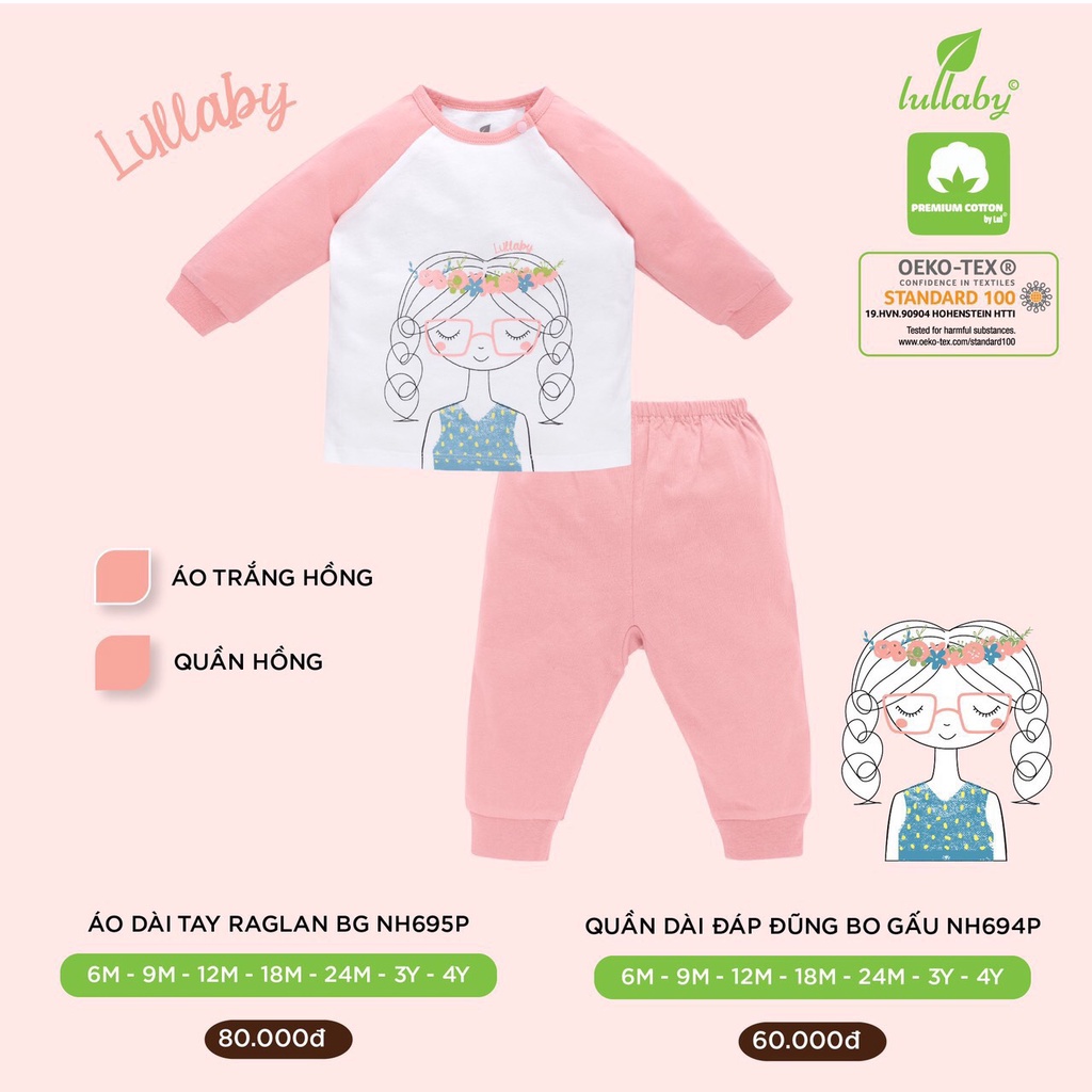[CHÍNH HÃNG] Bộ dài tay cotton raglan họa tiết trẻ em Lullaby Thu đông 2021