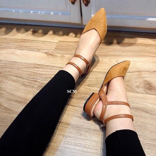 SALE-Giày sandal gót nhỏ 2 quai choàng | giày sandal nữ đế bệt