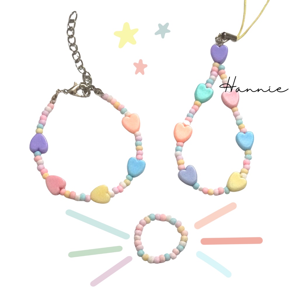 Set hạt cườm màu pastel unicorn - Combo vòng tay/móc khóa/nhẫn đơn giản handmade dành cho nữ