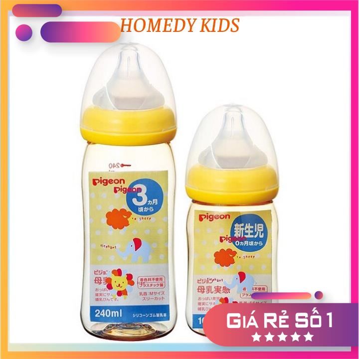Bình Sữa Pigeon Nội Địa Nhật Cổ Rộng PPSU Cao Cấp 160ml, 240ml Homedy Kids