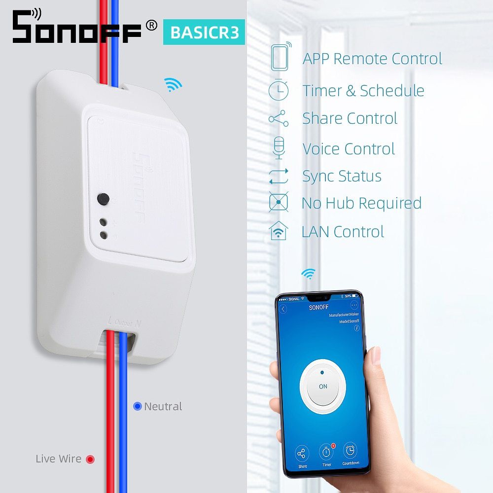 SONOFF BASIC R3 (QUỐC TẾ), công tắc WIFI, điều khiển từ xa thông minh R3, 2019