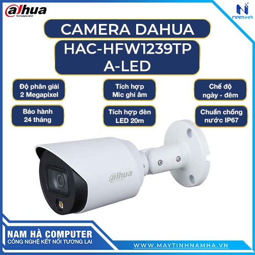 Camera Dahua HAC-HFW1239TP-A-LED Lite Plus FULL-COLOR 2.0 Megapixel, có mic ghi âm