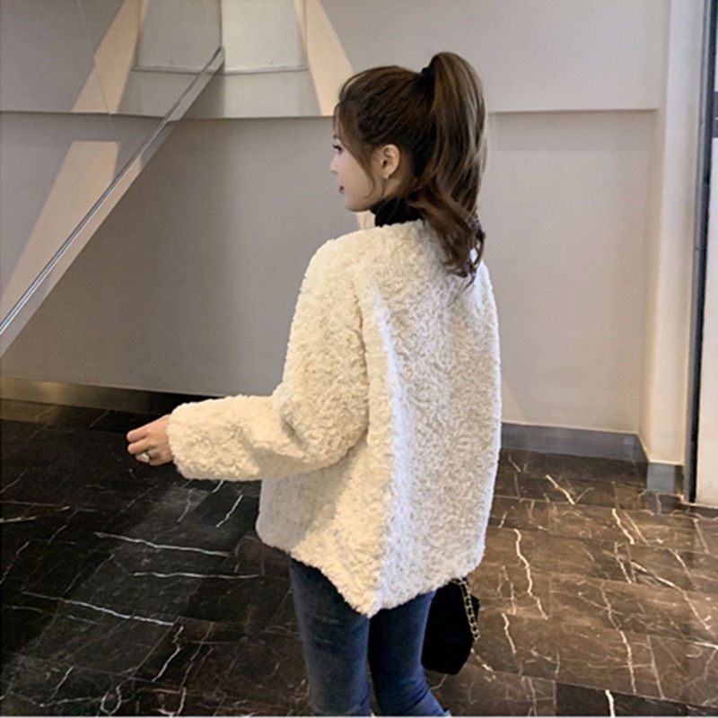 Áo Khoác Lông Cừu Tay Dài Phong Cách Hàn Quốc Thời Trang Cho Nữ