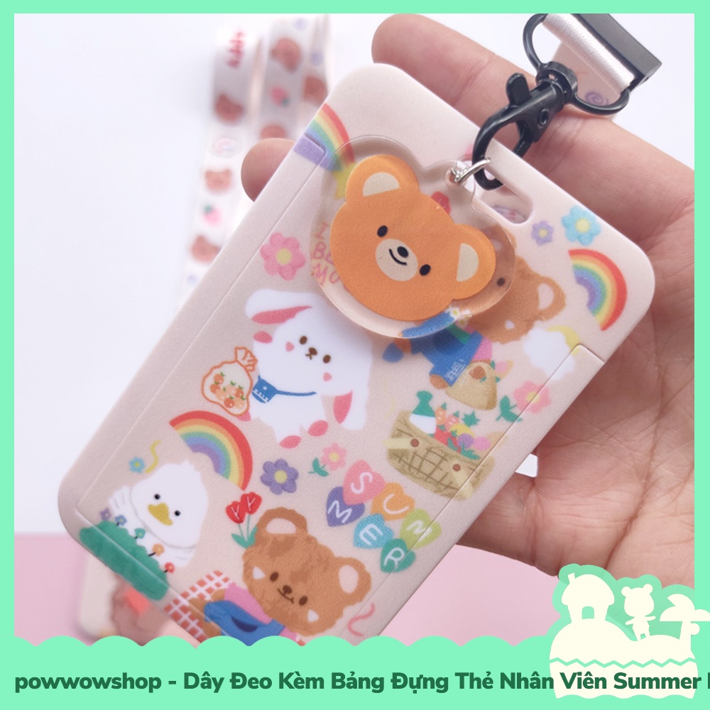 [Sẵn VN - Hỏa Tốc] Dây Đeo Thẻ Bao Thẻ Nhân Viên Nhựa PVC Summer Pompon Bear