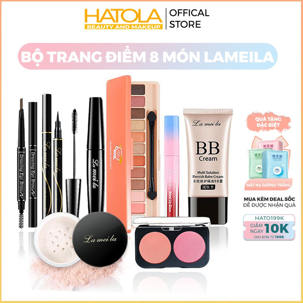 Bộ trang điểm Lameila 8 món đầy đủ tiện lợi set makeup chuyên nghiệp tặng kèm mút Hatola