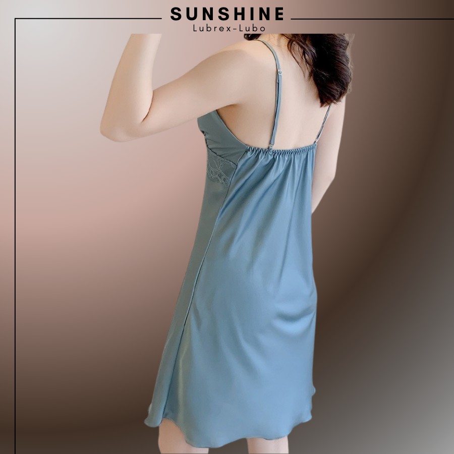 Váy ngủ hai dây lụa satin sexy cao cấp Đầm mặc nhà gợi cảm quyến rũ kèm mút ngực SUNSHINE LUBREXLUBO-MNT130