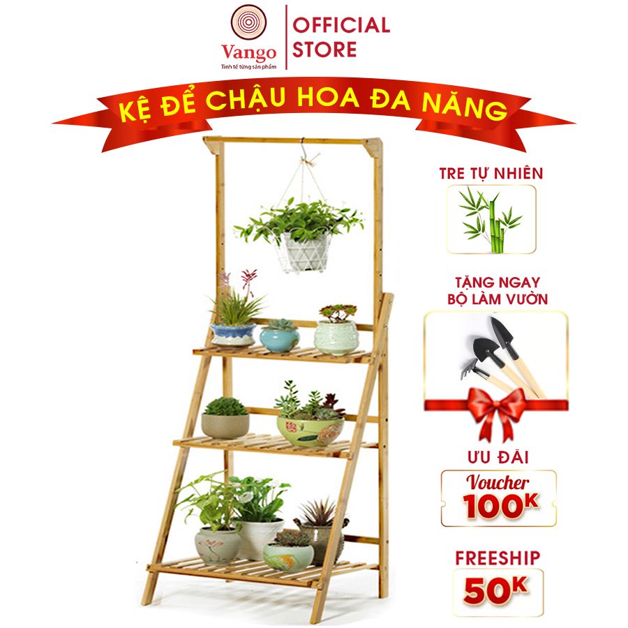 Giá để chậu hoa, cây cảnh, để đồ đa năng bằng gỗ tre tự nhiên Vango V16 sang trọng, hiện đại, sơn phủ bóng chống nước