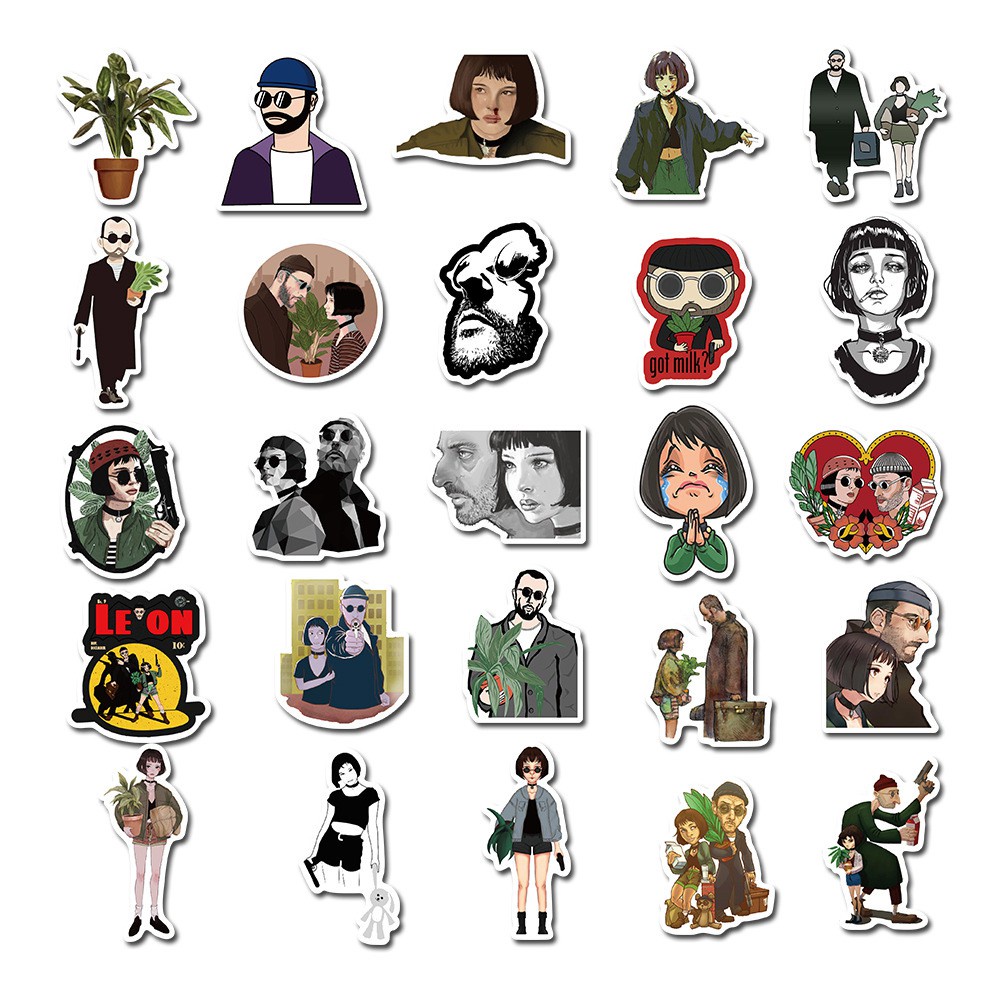Bộ 10/25/50 miếng dán PVC chống nước họa tiết Leon The Professional trang trí cho ván trượt/guitar/laptop/vali/xe hơi