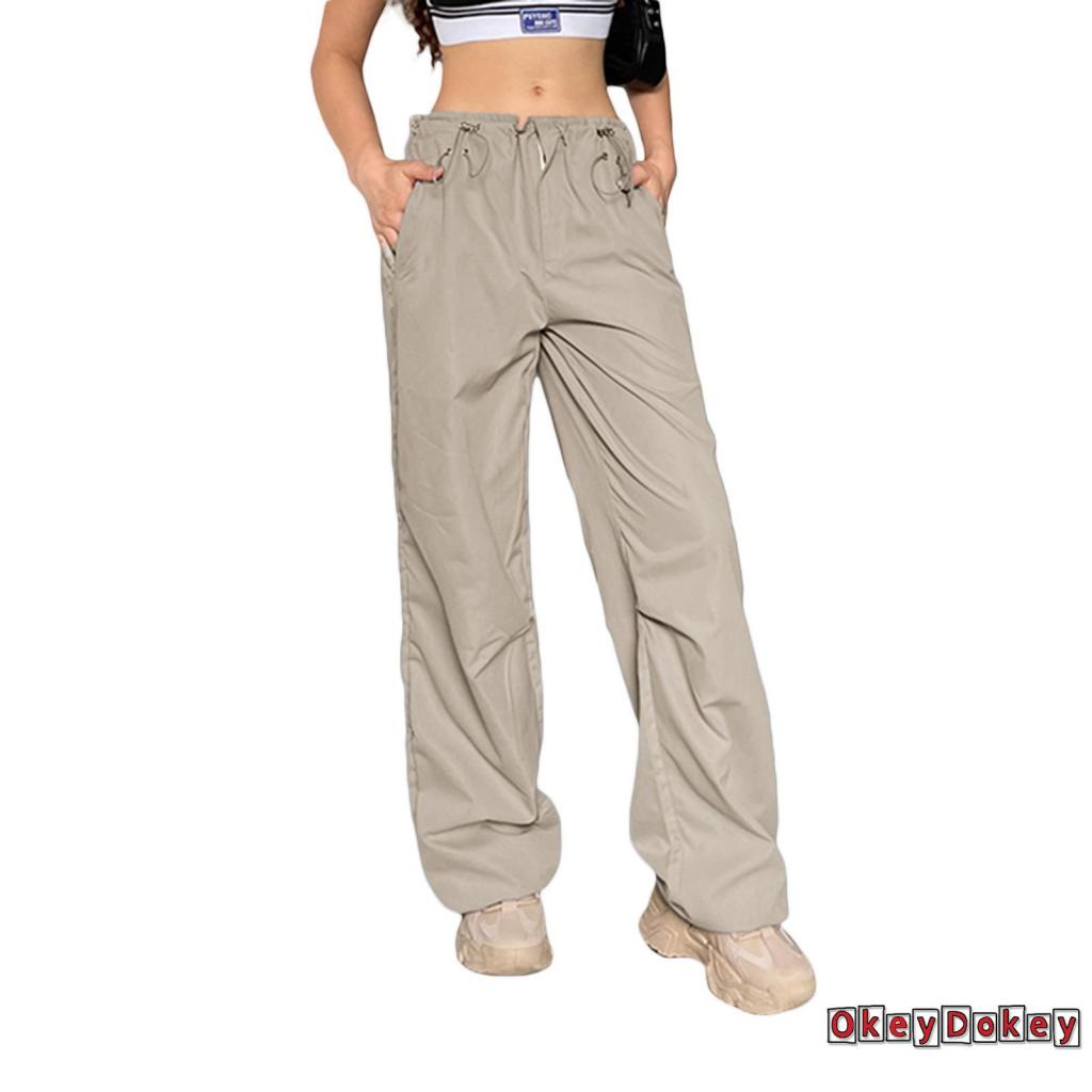 Quần Dài Nữ ODokey-Y2K Lưng Vừa Màu Trơn Có Túi Dây Rút Thời Trang