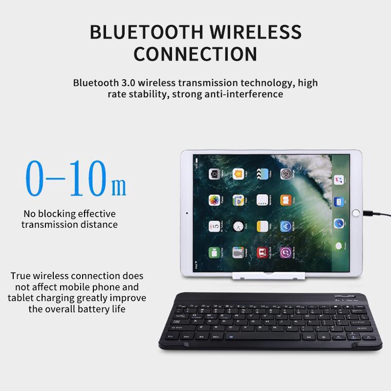 Bàn phím mini không dây kết nối bluetooth kích thước 10 inch dành cho máy tính bảng IOS Android Windows