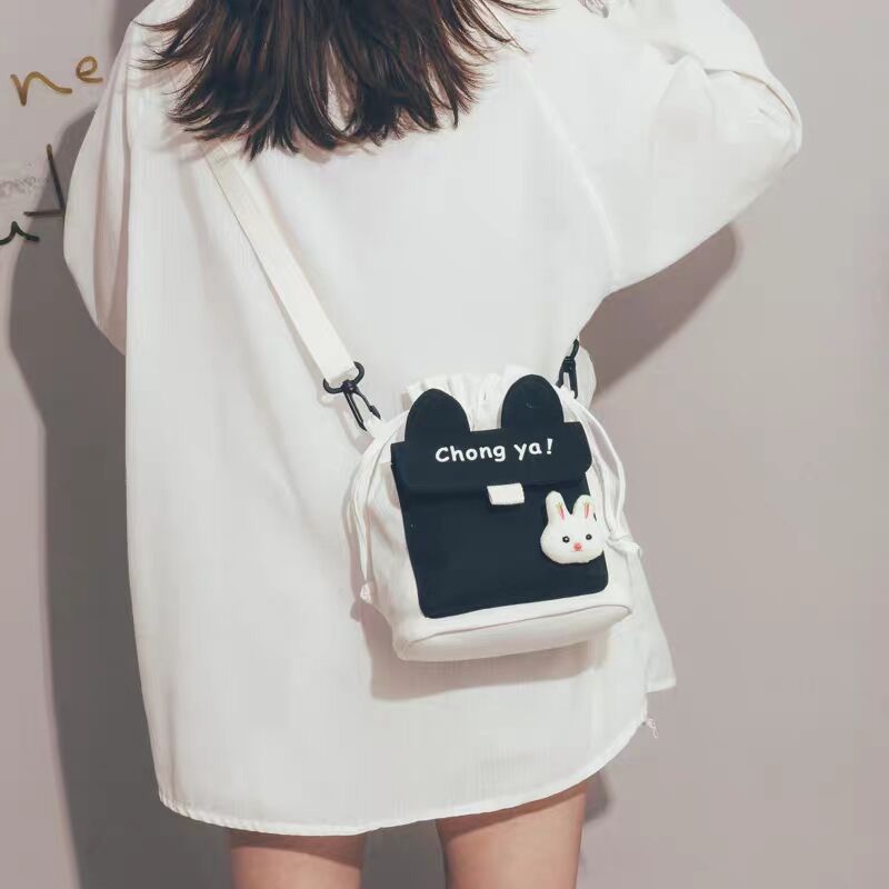 Túi đeo chéo IELGY vải canvas màu tương phản dễ thương phong cách thời trang Hàn Quốc