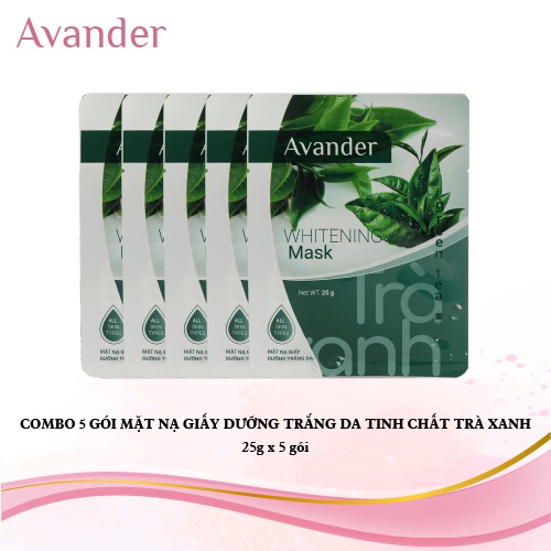 SET 5 gói mặt nạ giấy dưỡng ẩm trắng da trà xanh Avander ( 25g x 5 gói )